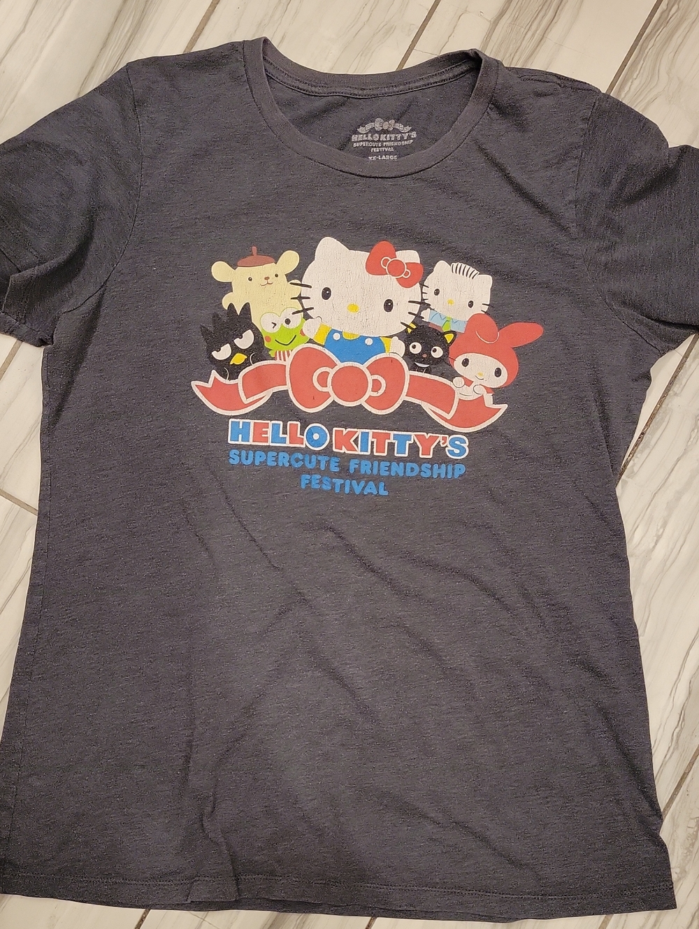 Hello Kitty Navy Graphic Tee with Multicolor Character Print
